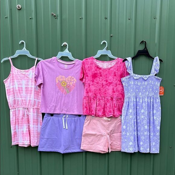 Girls Dress Romper T-Shirts, Skirt & Shorts 6-Piece Set Size XL Plus - Picture 1 of 15
